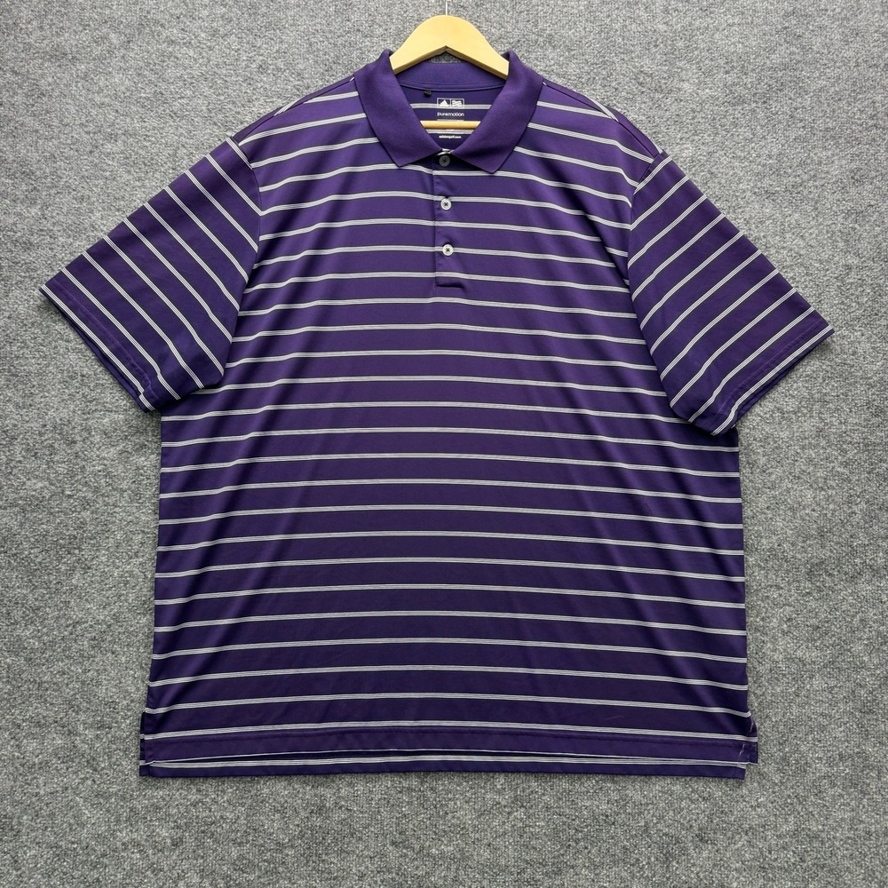 adidas puremotion Golf Polo Shirt Mens 2XL Purple Short Sleeve Striped Athletic - Picture 1 of 11
